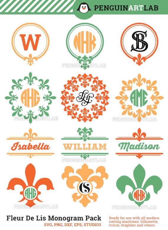 Download Fleur De Lis SVG Monogram Frames Pack svg eps dxf png