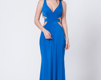 Prom Dress, Open Back Prom Dress, Royal Blue Evening Dress, Backless Dress, Long Maxi Prom Dress, Side Cut Outs Dress, Floor Length Dress