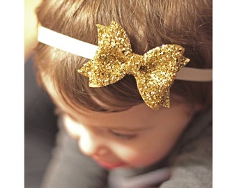 glitter bow, gold headband, sparkle headband, glitter headband, glitter fabric bow, baby girl headband, Christmas headband, READY TO SHIP