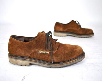 90s Mephisto SHERPA'S Brown Suede Shoes Lace Up Loafers Oxfords Casual Men's Walking Shoes Minimalist Comfort US 10 Made in France 1990s 80s