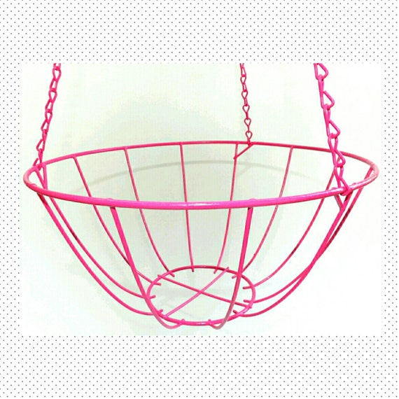 Pink Hanging Basket Vintage Wire Fruit Bowl by MakingMidCenturyMod