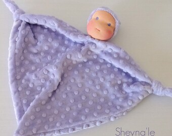 light purple Waldorf first doll for baby girls, soft toy, waldorf blanket doll, lovey minky, 1st birthday gift, knot doll, newborn gift