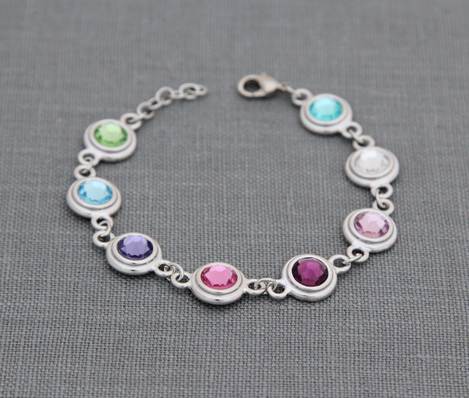 Personalized Mothers Bracelet Silver Birthstone Personalized 8285