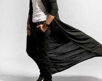 Mens kimono cardigan / Longline Cardigan / Long black cardigan / Samurai fashion / Minimalist fashion / Jersey kimono / Dark fashion