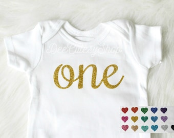 One Iron On, Gold One, Blue, Pink, Non-Shed Glitter, Shirt Iron On, DIY, Iron-On Heat Transfer, Glitter,First Birthday, Boy,Girl, Cake Smash