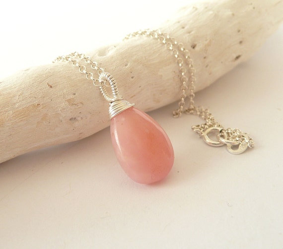 Pink Opal Necklace Sterling Silver Opal Necklace Dainty