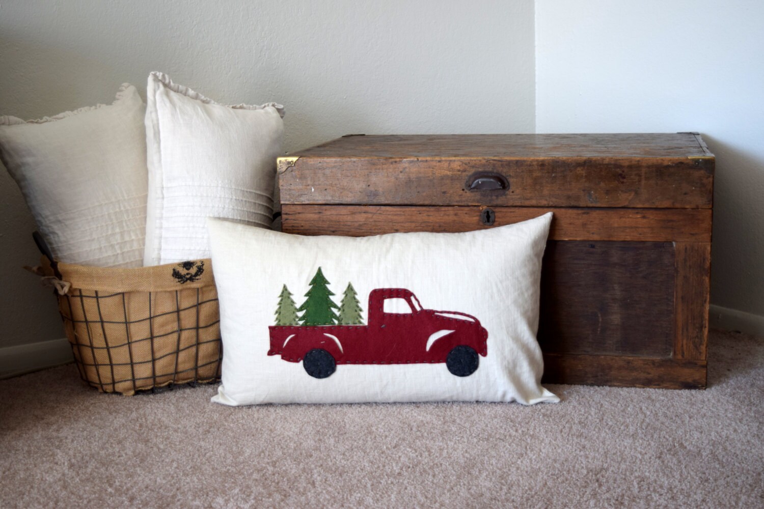 Vintage Red Truck Pillow Cover