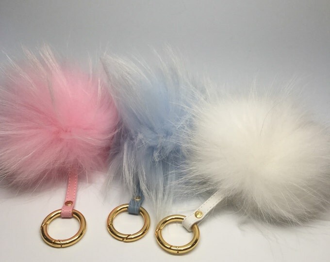 Pom-pom bag charm, fur pom pon keychain purse pendant in very light pink