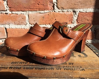 1970's Vintage Penny Loves Kenny Chunky Platform Leather Clogs, Size 8