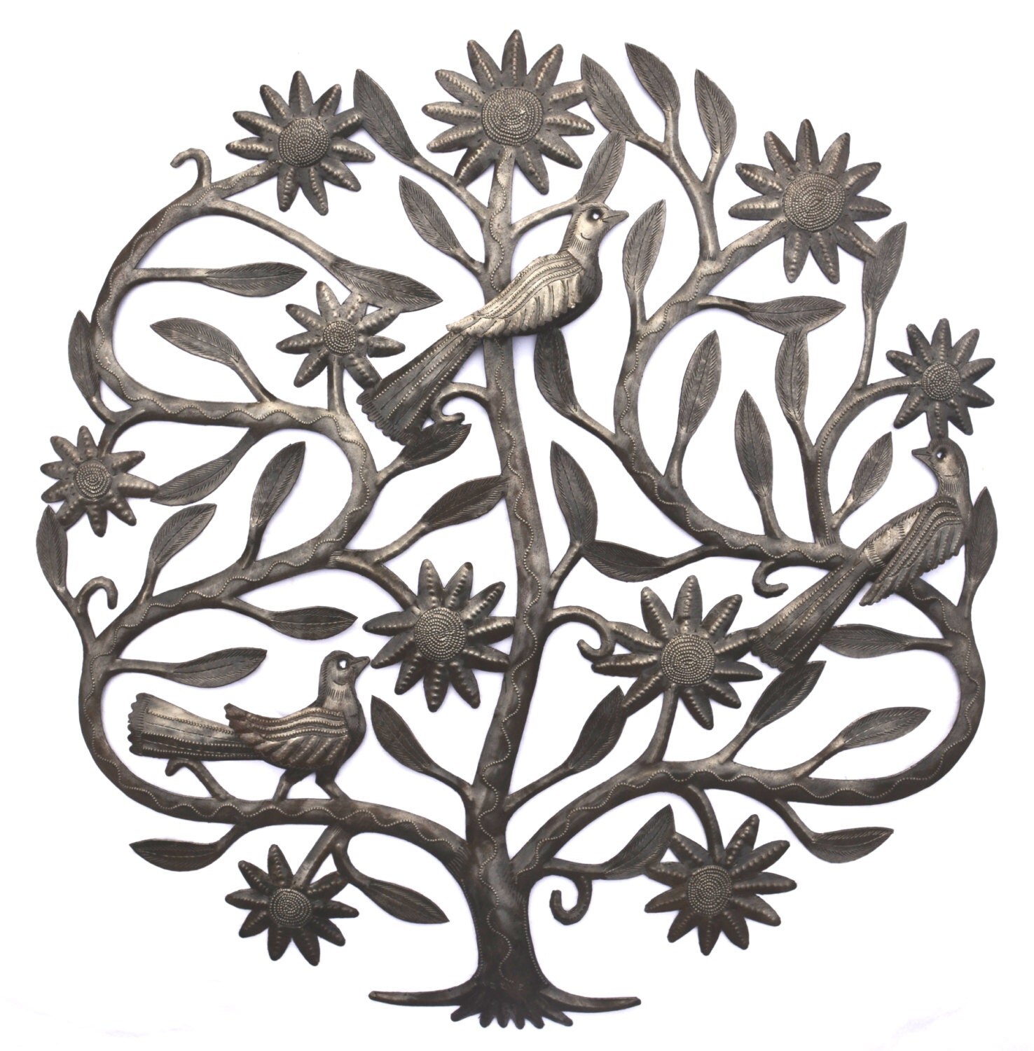 Tree of Life with 3-D Wings Garden Metal Wall Art Recycled