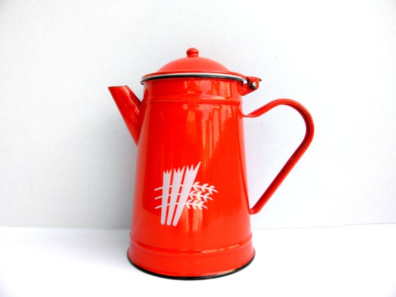 Vintage Enamel Coffee Pot Large Red Coffee Pot Enamel 1050