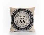 Route 66 pillow cover, USA highway, Gift for him, Black Beige, 18x18, Home decor, Toss cushion, Throw pillow, Travel pillow, Teenager gift,