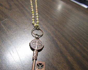 Antique copper key necklace