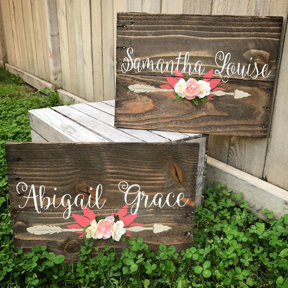 Rustic Nursery Name Arrow and Flowers by WehuntWoodDecor ...