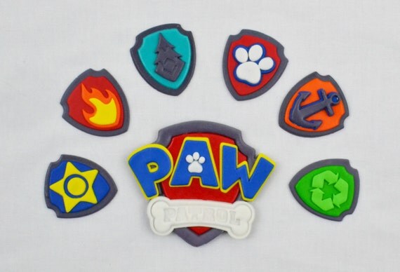 Edible Paw Patrol Inspired Cake toppers set with Shield Badge Edible Paw Patrol Inspired Cake toppers set with Shield Badge