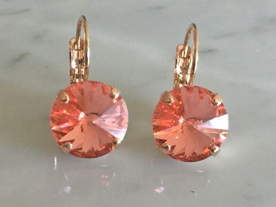 Rose Peach Crystal Earrings, Swarovski Rose Peach Earrings, Swarovski Peach Earrings