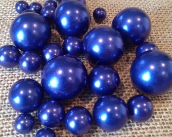 Bulk Loose Royal Blue Pearls size 3mm-30mm for jewelry repairs, crafts, scrapbook, vase fillers, trinkets