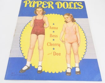 Vintage Paper Dolls 1943, Never Used Paper Dolls, Anna Bess Cherry and Dee, Uncut Clothes For the 4 Dolls