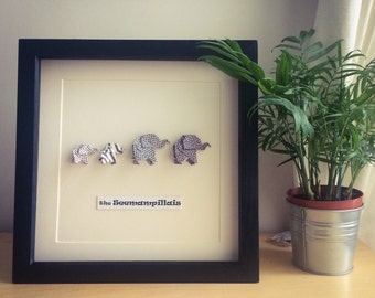 Origami Elephant family picture frame - personalised new family or baby shower gift.