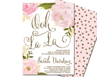 Blush Pink & Gold Glitter Lingerie Bridal Shower Invitation