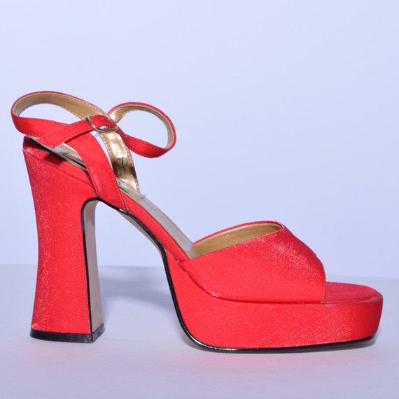 90s Vintage Cherry RED Chunky Heel Platform Prom Shoes