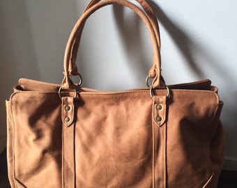 Leather tote bag handmade.Computer Work bag.Fully lined with pockets,traditional tan leather tote bag customise your own leather tote