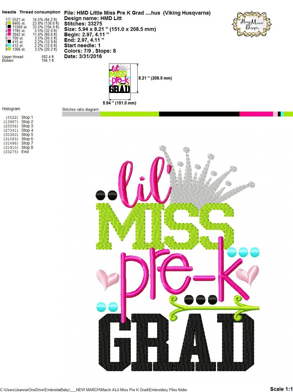 Little Miss Pre K Grad 4x4 5x7 6x10 Machine by ...