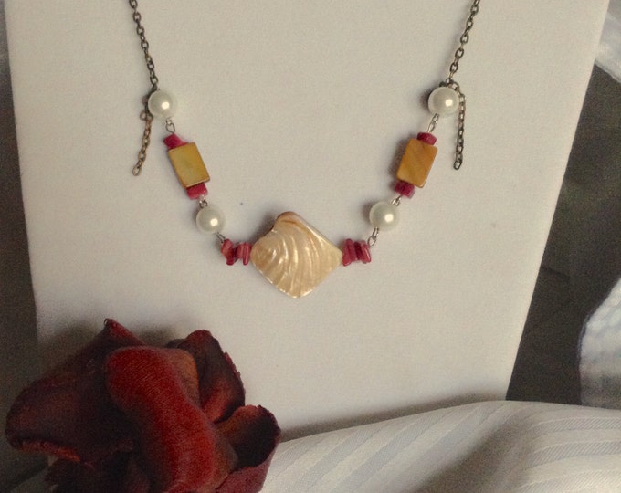 Cranberry\ Golden Brown Mother of Pearl Necklace and Watch Set (also sold seperately)