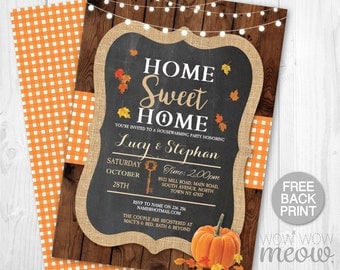 Fall Housewarming Invite New House Invitation Home Sweet Home Couples Party Chalk INSTANT DOWNLOAD Pumpkin Leaf Digital Printable & Editable