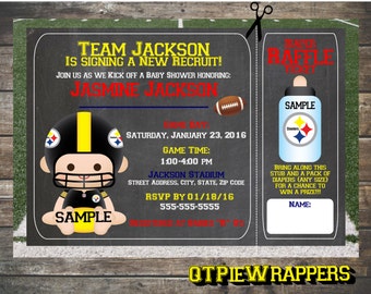 Printable Pittsburgh Steelers Football Baby Shower Invitations Boy and Girl Cheerleader Personalized NFL attached Raffle Ticket