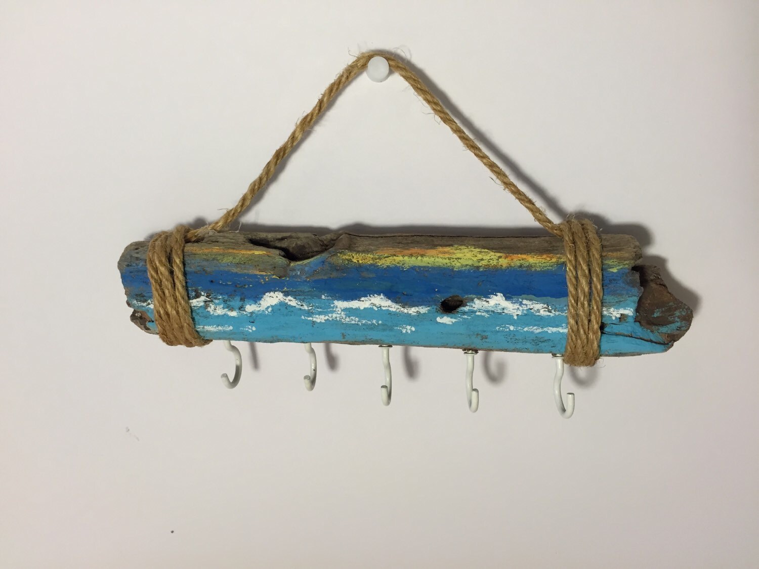 Hand Painted Entryway Driftwood Key Holder Beach Theme Beach