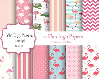 Pink Flamingo Digital Paper, Pink Flamingos, Flamingos, Pink, Project Life, Digital Paper with flamingos, flamingo patterns in pink