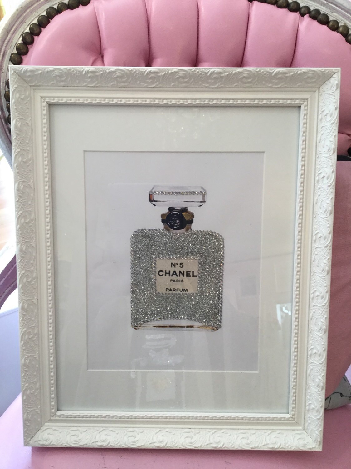 Chanel glitter & dimante perfume bottle framed by Harlequingifts