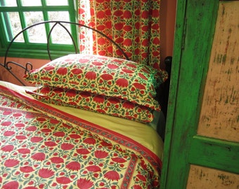 Red Lotus Pillowcases Hand Block Printed on Organic Cotton