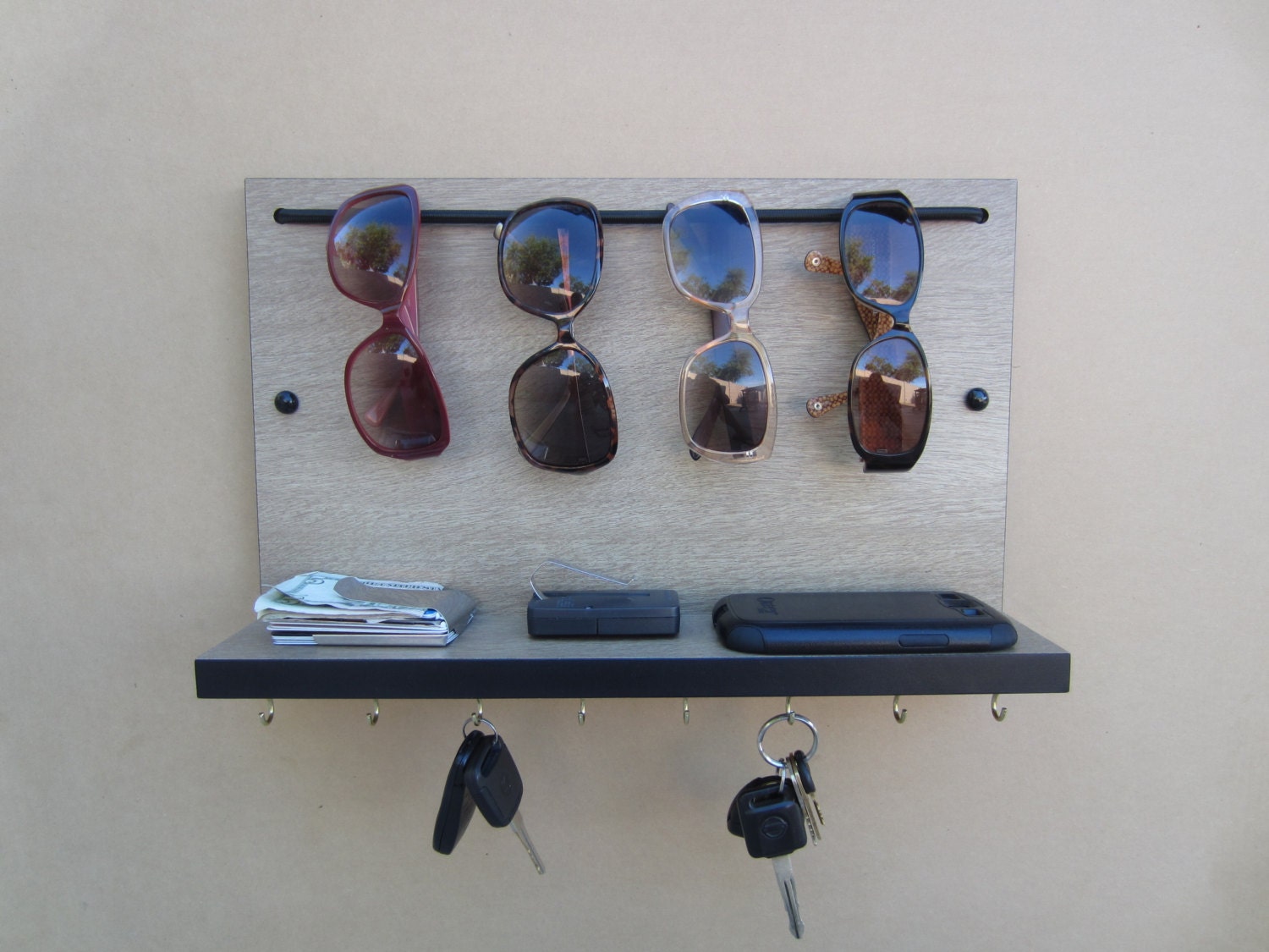 Sunglass Rack Organizer Key Holder and Shelf Custom Combo