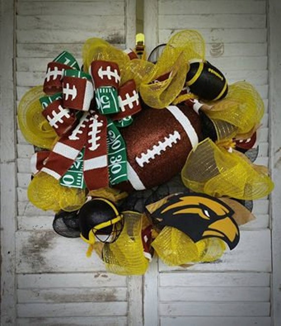 USM Golden Eagles Football Wreath by CustomDecorByEmily on Etsy