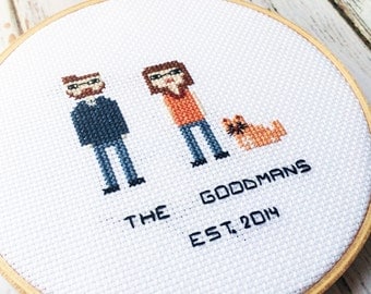 Cross stitch family portrait Cross stitch people Stitch people Custom Embroidery Custom family portrait Cotton Anniversary gift