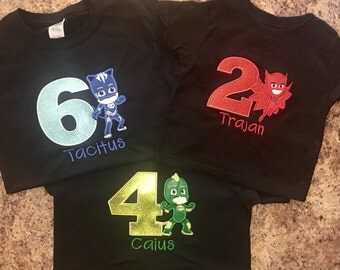 Personalized Birthday PJ Masks shirt ONLY - Any Character - matching shorts available on request! Catboy, Gekko, Owlette