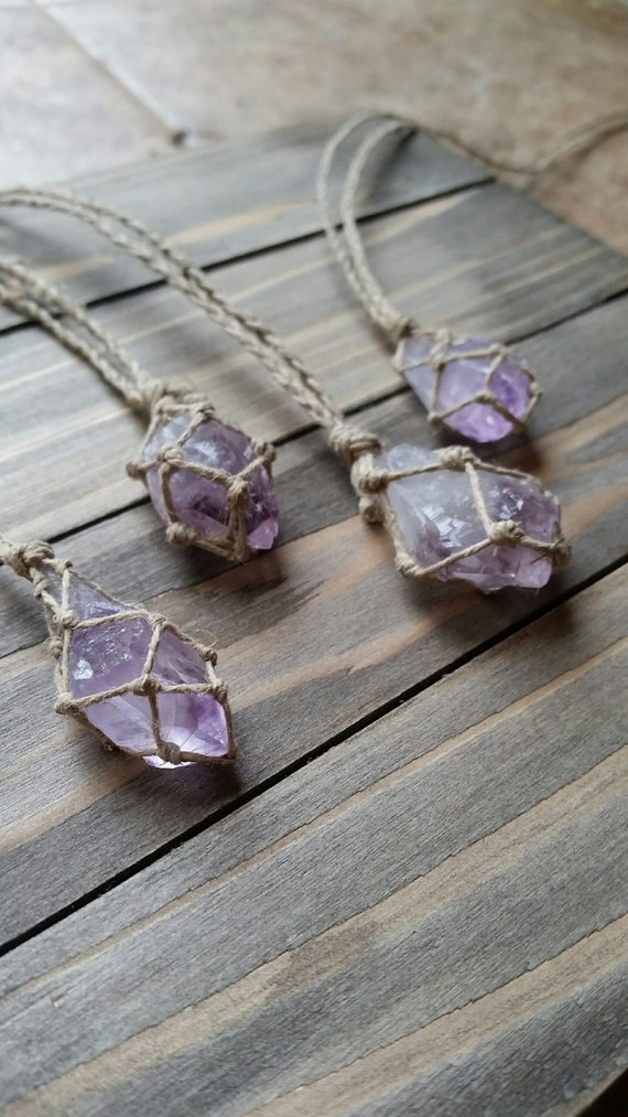 Hemp Wrapped Amethyst Crystal Hippie Jewelry Gypsy Jewelry 1249