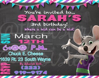 Girl Chuck E Cheese invitation