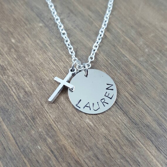 Personalized Cross Necklace Handstamped by SunflowerShadows