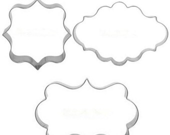 3 PC Plaque Cookie Cutter Set - Square Oval Quatrefoil