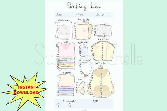 cute packing list