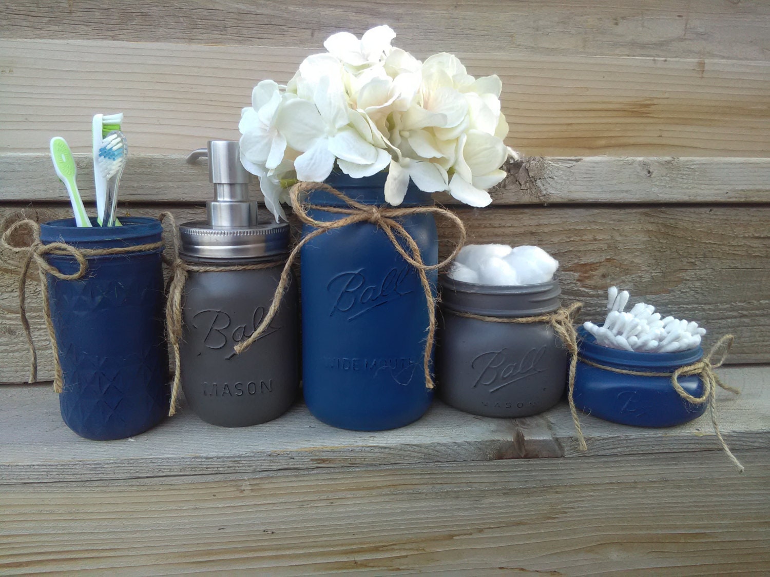 Navy Bathroom Decor Navy and Gray Mason Jar Bathroom Set Navy Bathroom Decor Navy and Gray Mason Jar Bathroom Set