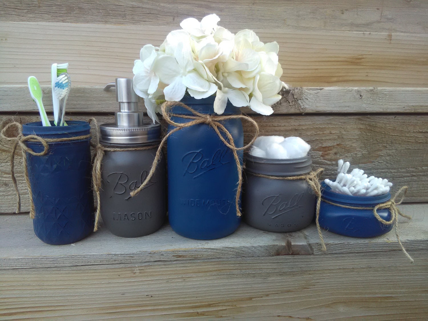 Navy Bathroom Decor Navy and Gray Mason Jar Bathroom Set