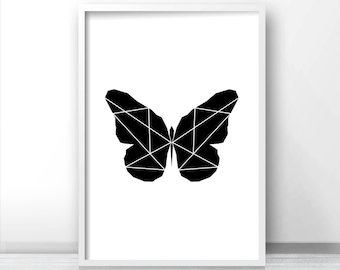 Butterfly Print, Digital Download Printable Art, Black And White Print, Printable Wall Art, Geometric Art Print, Modern Art, Wall Art Print
