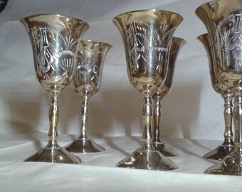 Six silver plated little goblets