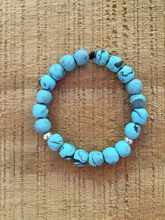 Items similar to Polymer Clay Beaded Bracelet, Handmade Beads, Stretchy