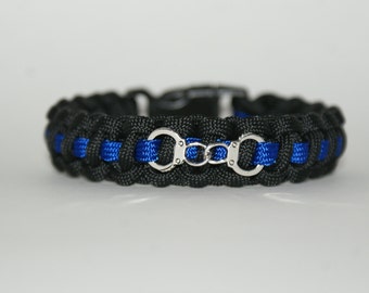 Slim Thin Blue Line Bracelet with Handcuff Charm