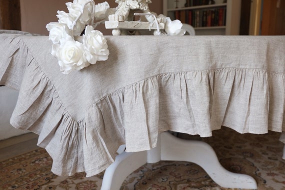 ruffled linen tablecloth gorgeous shabby chic by oscarfrenchlinen ruffled linen tablecloth gorgeous shabby chic by oscarfrenchlinen